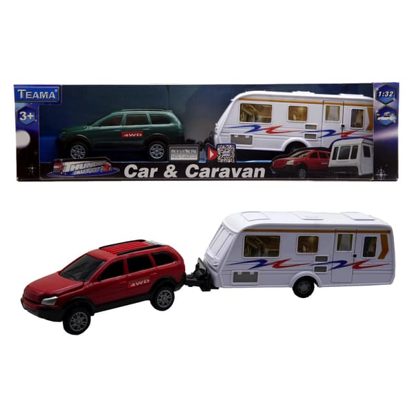 Auto asuntovaunulla 1:32 Punainen