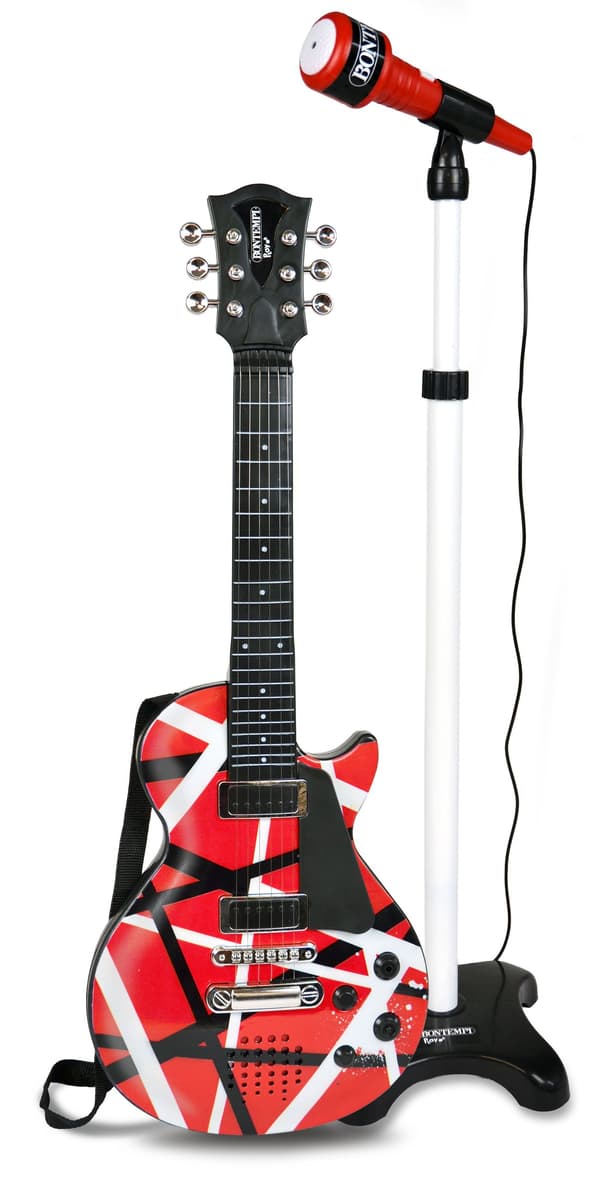 Elguitar med mikrofon på stativ