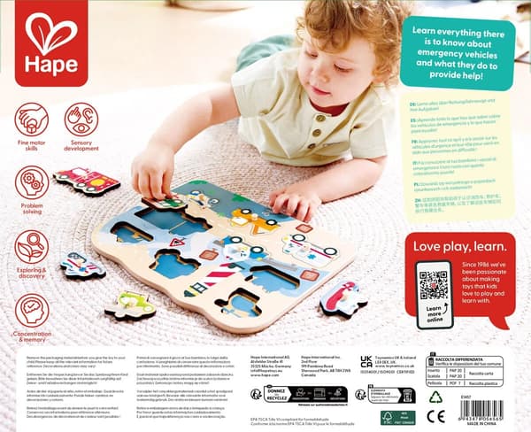 Hape Udrykningskøretøjer Knappuslespil 9 Brikker