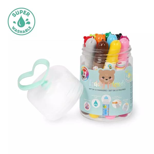 Teddy Friends Markers 12-pack i burk