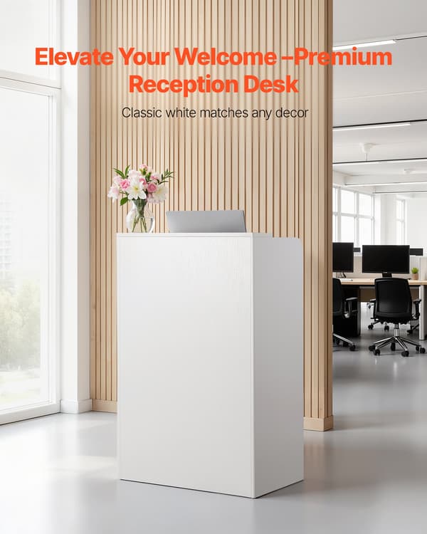 Receptionsdisk - Kassadisk/Butiksdisk - Rektangulär 60 cm - Med låda - Kompakt - Modern minimalistisk design - Vit