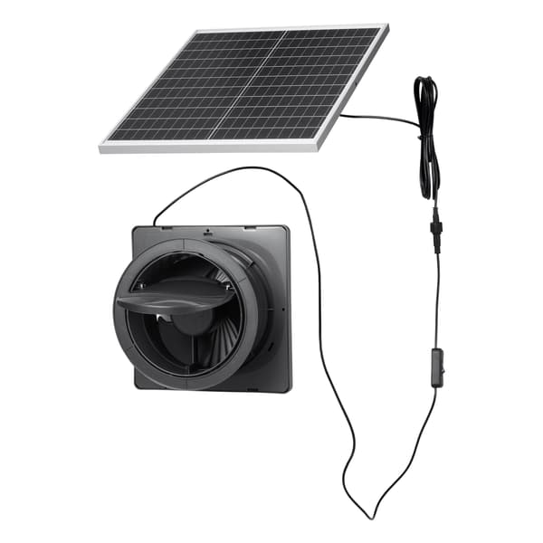 Solcelle ventilator - Ventilationssæt - 25 W solpanel - Luftmængde 374 m³/t - Justerbar panelvinkel - 2030 omdr./min - Drivhus, hønsehus