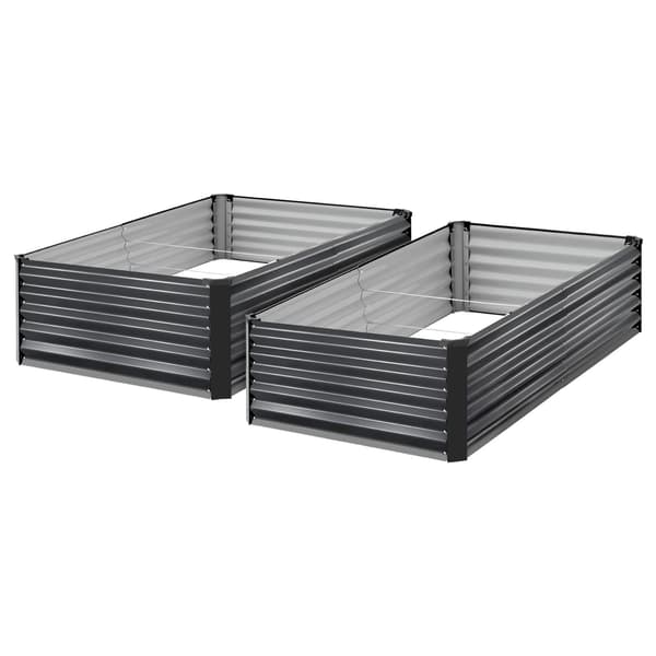 Upphöjd odlingslåda - 2-pack rektangulära odlingsbäddar - 203x102x46 cm - Aluzink galvaniserad - Blommor & grönsaker - Utomhus - Mörkgrå
