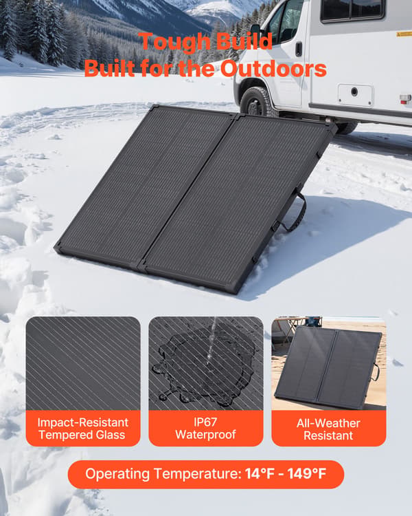 100W Foldbart solcellepanel med ramme - Bærbart monokrystallinsk solpanel - N-type 16BB - Virkningsgrad 24% - IP67 - PWM-controller 30A - MC4