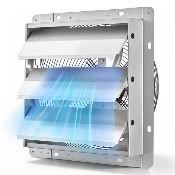 Udsugningsventilator - Vægmonteret ventilator 31,2 cm - 2124 m³/t - Automatiske lameller - Stålkabinet - Støjsvag - Sølv
