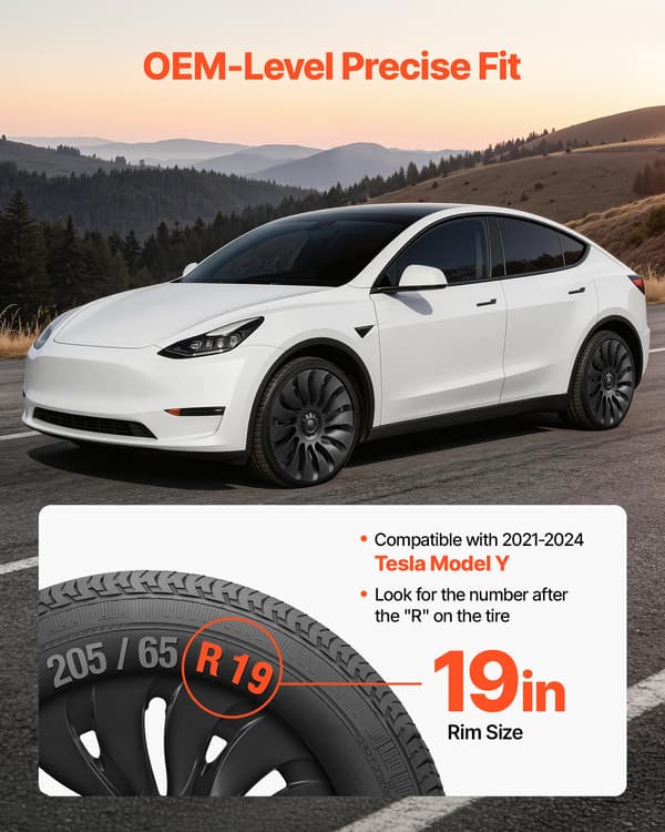 Hjulkapsler - Model Y - 48,3 cm (R19) - Sæt med 4 - 14-eget design - ABS-plast - Klikmontering - Mat sort