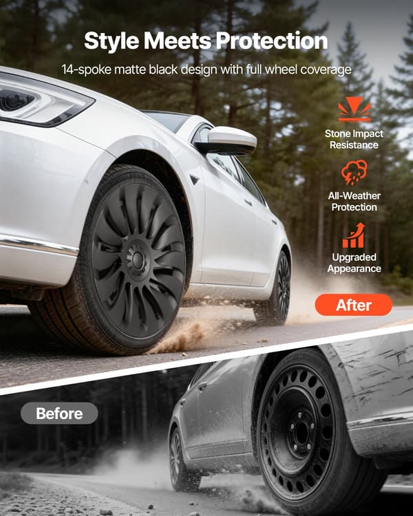 Hjulkapsler - Model Y - 48,3 cm (R19) - Sæt med 4 - 14-eget design - ABS-plast - Klikmontering - Mat sort