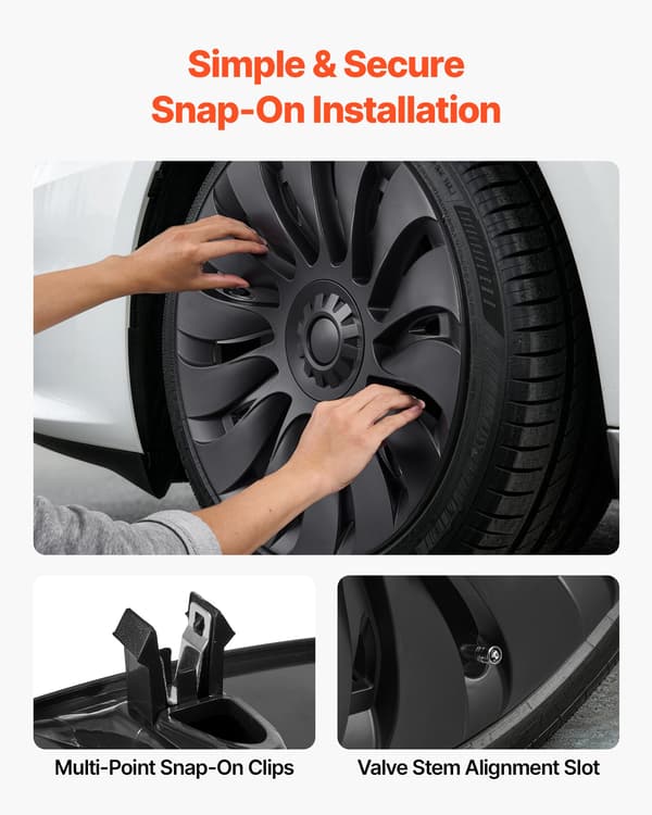 Hjulkapsler - Model Y - 48,3 cm (R19) - Sæt med 4 - 14-eget design - ABS-plast - Klikmontering - Mat sort