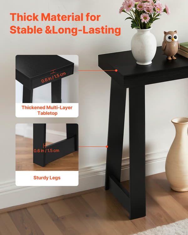 Konsolbord - Entrébord - Smalt design - Længde 91,5 cm - Træ - Nem montering - Sort