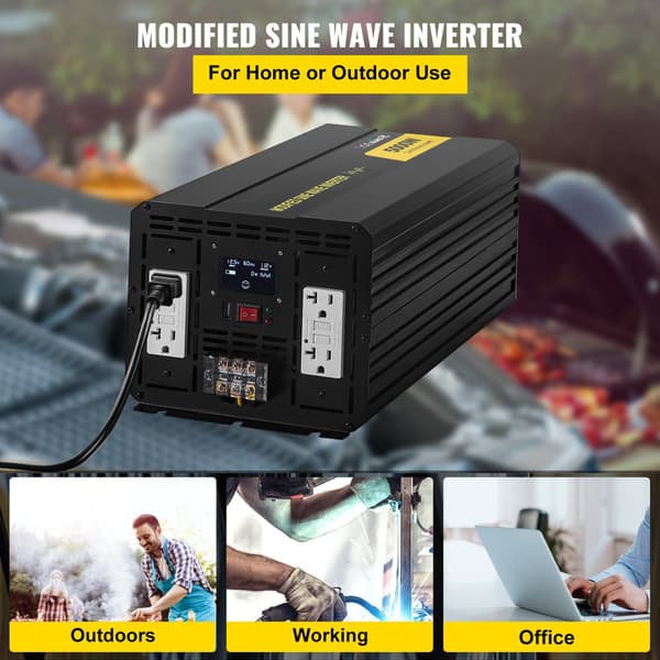 Strøminverter - Modificeret sinusomformer - 5000 W effekt - DC 12V til AC 110V - Med LCD display - Til bil, camping og nødstrøm
