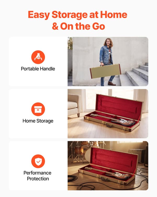 Elgitarrfodral - Hardcase Rektangulär Gitarrkoffert - Hårtskal Med Lås - Invändig Stoppning - Fack För Tillbehör - För 99 cm Tele/ST Elgitarr - Gul