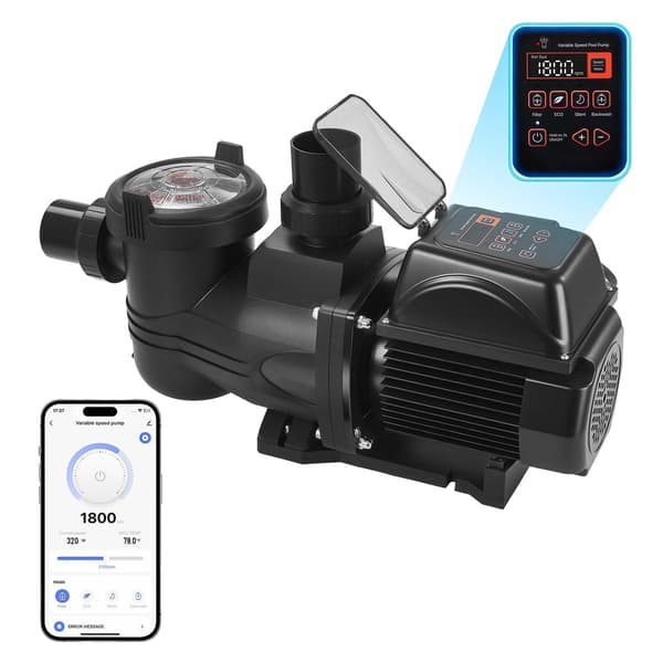 Poolpump - Varvtalsstyrd (variabel hastighet) - 1650 W - 33 000 l/h - Självsugande - Filterkorg - Programmerbar timer - För mark- & ovanmarkspooler