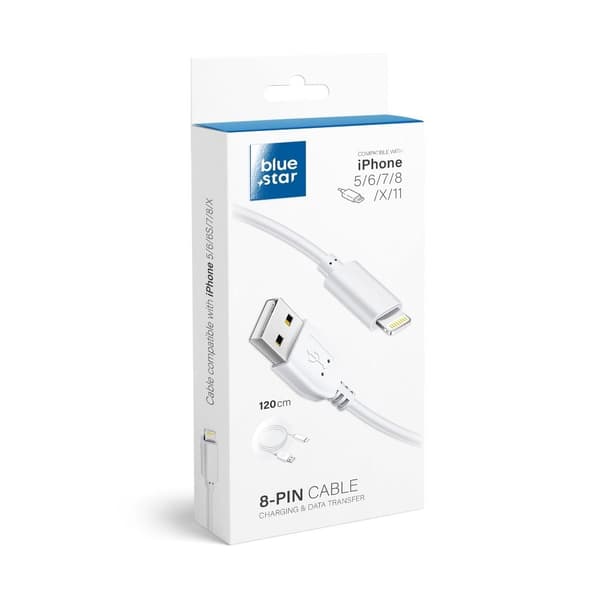 Laddkabel Lightning USB-A 1,2 m Blue Star Vit