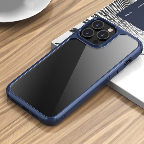 iPhone 13 Pro Max - Stötsäker TPU + genomskinligt PC-skyddskal (blå)
