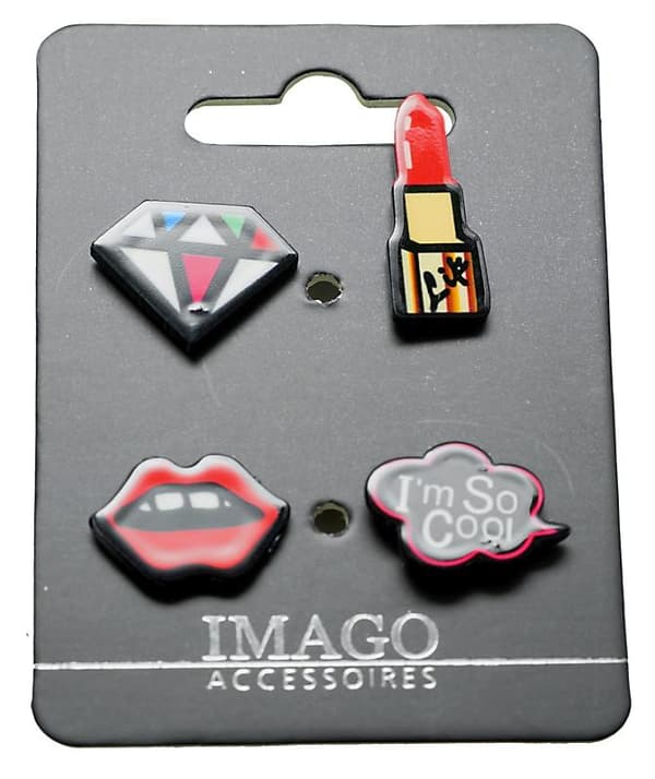 4 st Pins / Brosch / Knapp - Diamant, Cool, Mun & Läppstift