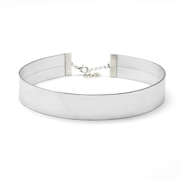 Blänkande Brett Metallic Silver Choker / Halsband