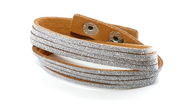 Glittrande Mocka Wrap Armband/Halsband med Silver Glitter - Brun