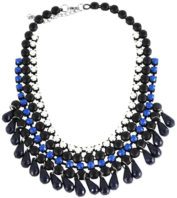 Boho Statement Multilayer Halsband med Svarta, Vita & Blå Pärlor