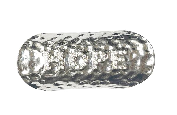Oversize Silver Ring med Vita Stenar & Text - HOPE - Stl 18