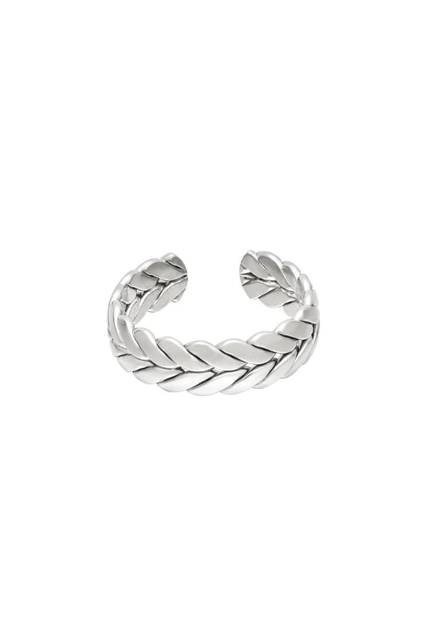 Ring i Rostfritt Stål med Flätad Design - Silver - Justerbar