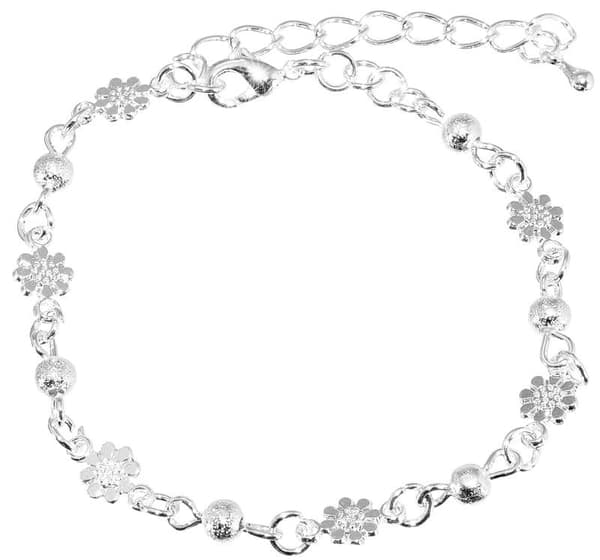 Sött Silver Armband - Kedja Dekorerad med Blommor & Kulor