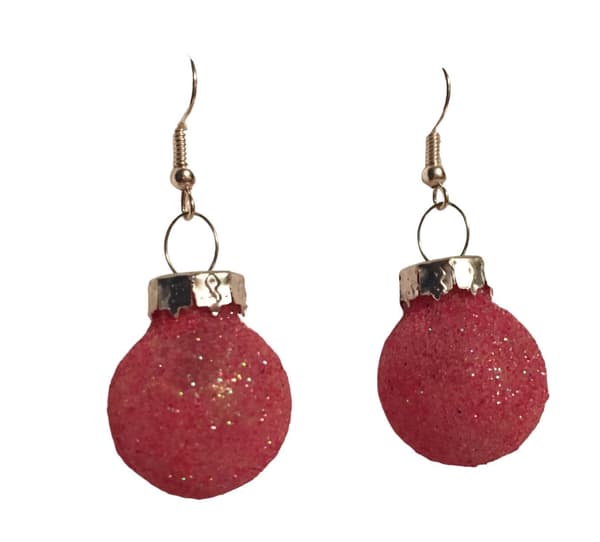 Silver Örhängen till Jul / Christmas - Rosa Glittriga Julkulor