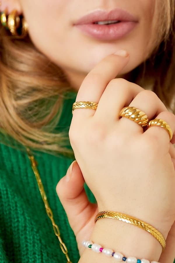 Ring i Rostfritt Stål med Flätad Design - Guld - Justerbar