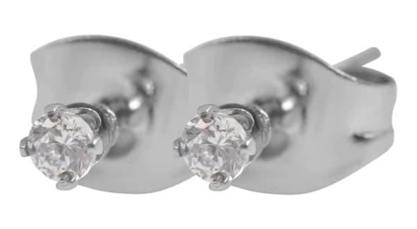 Runda Silver Stud Örhängen i Rostfritt Stål - Vit Kristall -2 mm