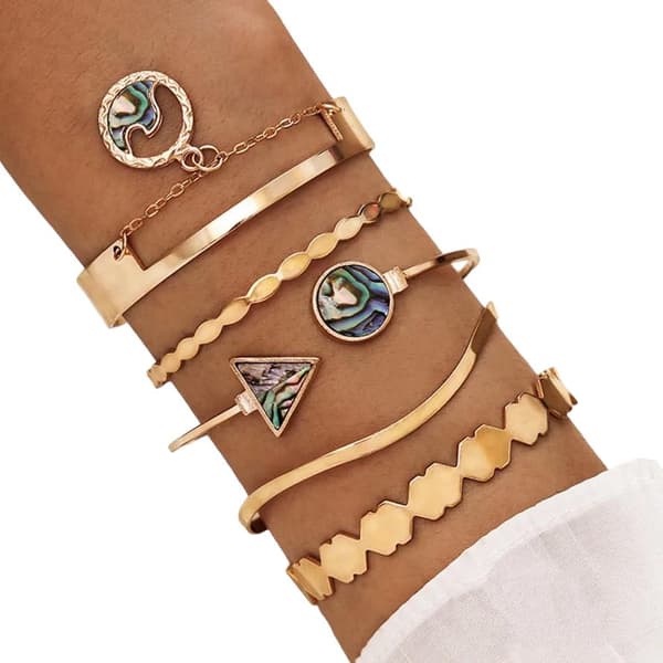 5 st Guld Chic Armband /Bangle med olika Mönster & Jaspis Stenar