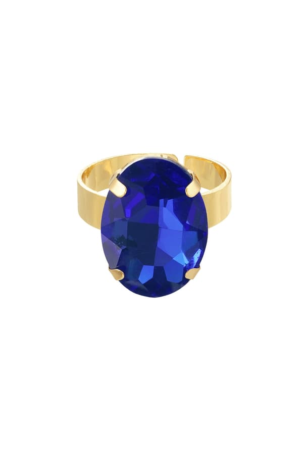 Statement Guldpläterad Ring & Oval Glaspärla Justerbar -Mörk Blå