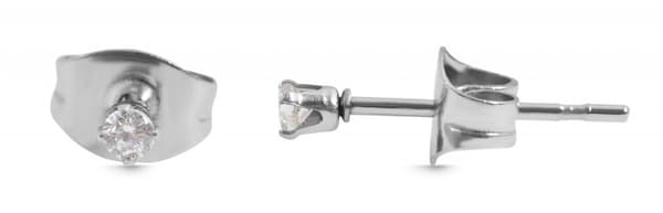 Runda Silver Stud Örhängen i Rostfritt Stål - Vit Kristall -2 mm