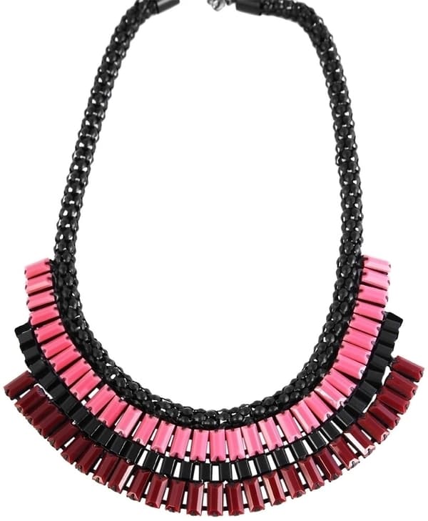 Boho Statement Multilayer Halsband Svarta, Rosa & Vinröda Pärlor