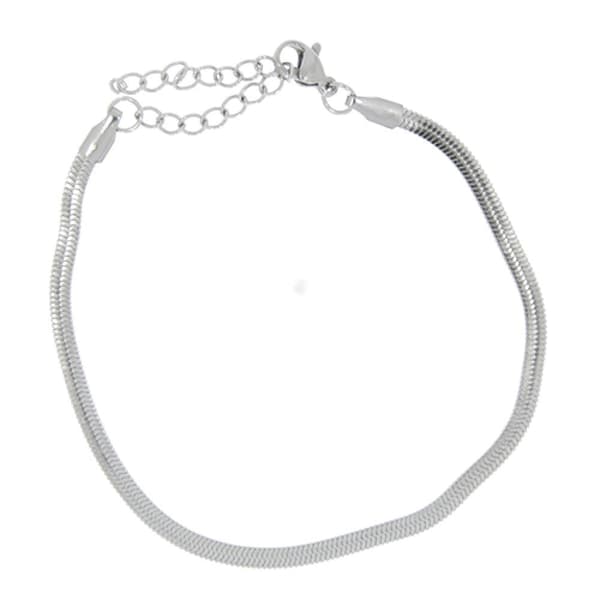 Silver Armband i Rostfritt Stål - Platt Ormlänk / Kedja - 3 mm