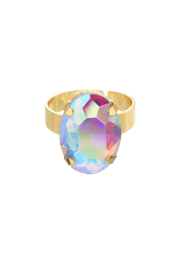 Statement Guldpläterad Ring Oval Glaspärla Justerbar Holographic