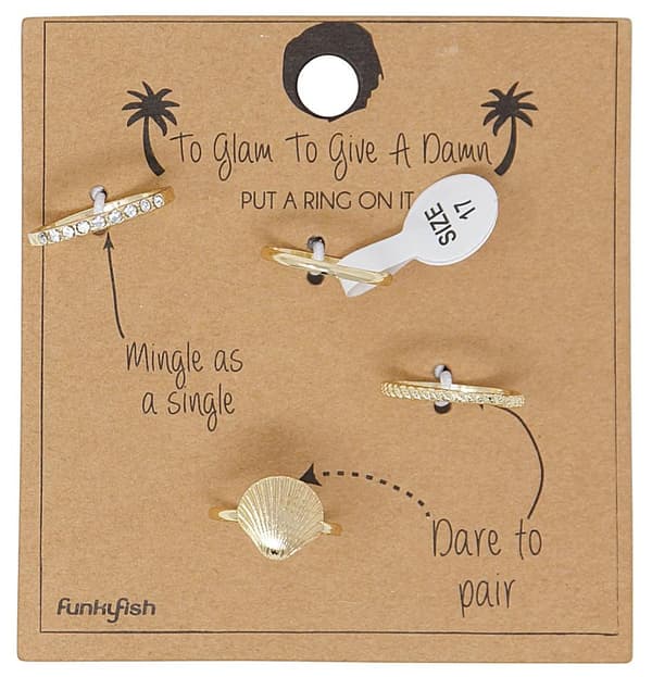 4-pack Boho Guld Ringar - Snäcka, Stenar, Slät & Mönster -Stl 17