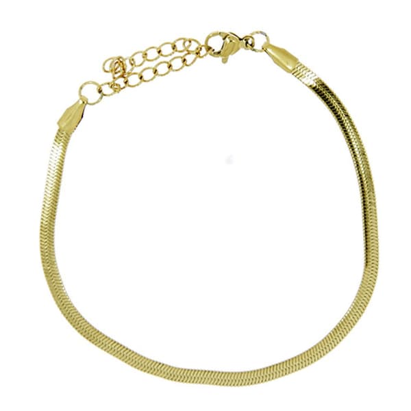 Guld Armband i Rostfritt Stål - Platt Ormlänk / Kedja - 3 mm