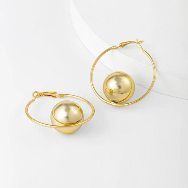 Stora Statement Hoop Guld Örhängen med Ring & Blank Kula