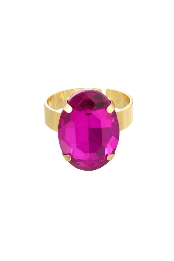 Statement Guldpläterad Ring & Oval Glaspärla -Justerbar Fuchsia