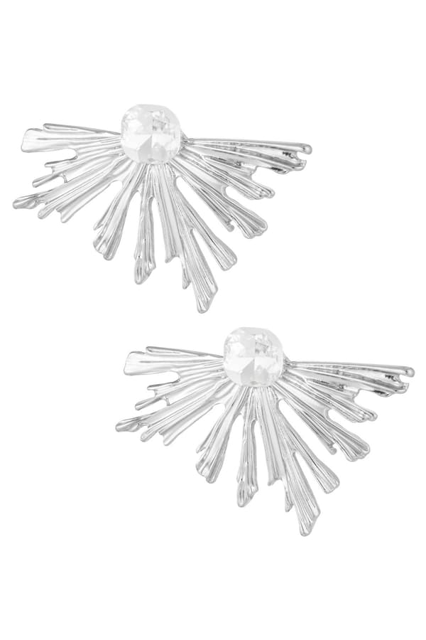 Blanka Statement Örhängen - Löv / Blad med Rhinestones  - Silver