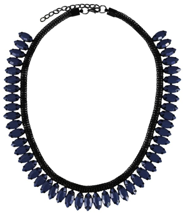 Boho Retro Statement Svart Halsband med Ovala Blå Pärlor