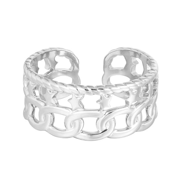 Ring i Stål med Dubbla Länkar & Stjärnor - Silver - Justerbar