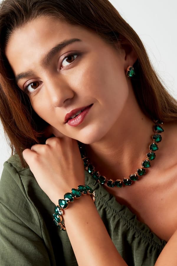 Statement Guldpläterat Halsband med Stora Glaspärlor - Mörk Blå