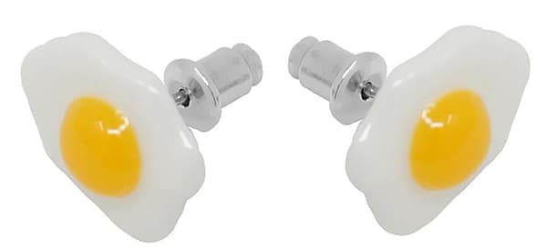 Coola Silver Stud Örhängen med Stekt Ägg / Äggula - Vit & Gul