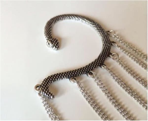 Silver Earcuff Cuff Wrap Örhänge - Orm med Kedjor & Fjädrar