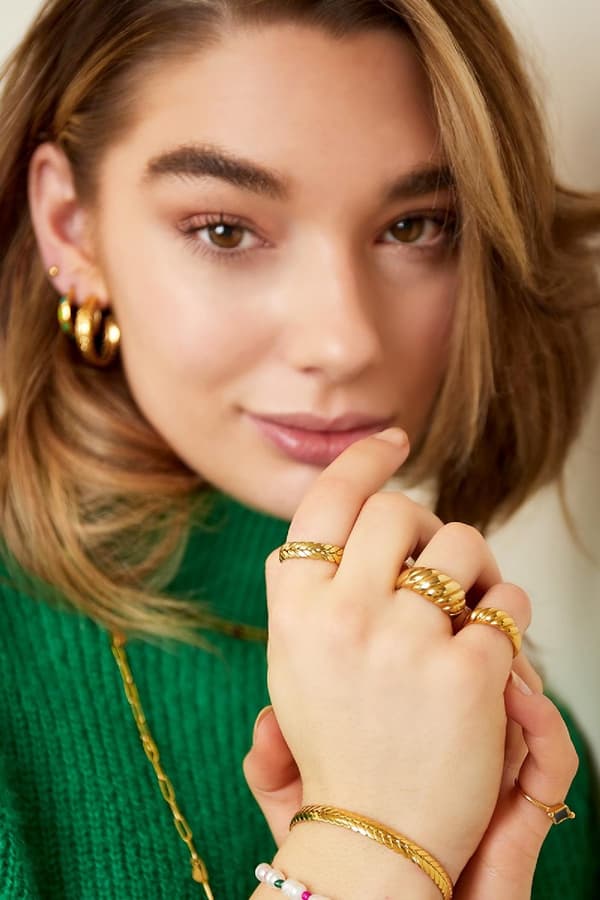 Ring i Rostfritt Stål med Flätad Design - Guld - Justerbar