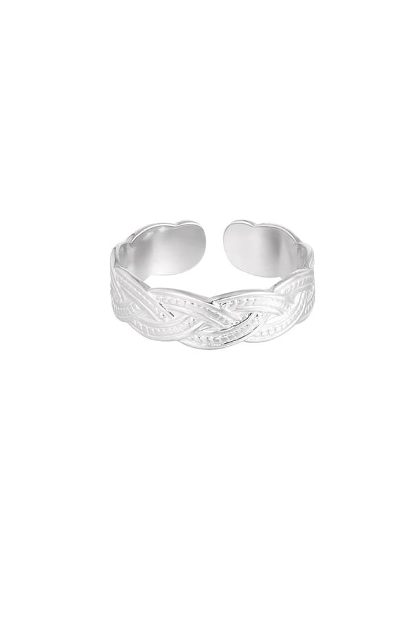 Ring i Rostfritt Stål med Flätad Design - Silver - Justerbar