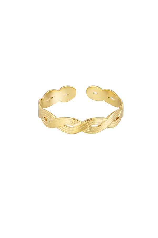 Ring i Rostfritt Stål med Flätad Design - Guld - Justerbar