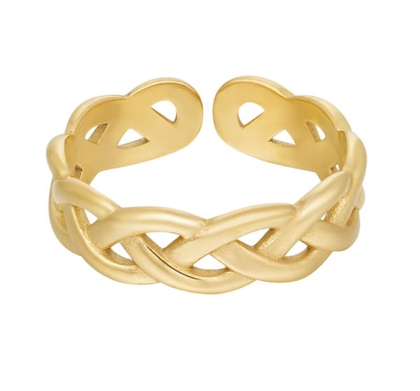 Ring i Rostfritt Stål med Flätad Design - Guld - Stl 16