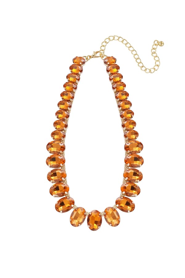 Statement Guldpläterat Halsband med Ovala Glaspärlor - Orange
