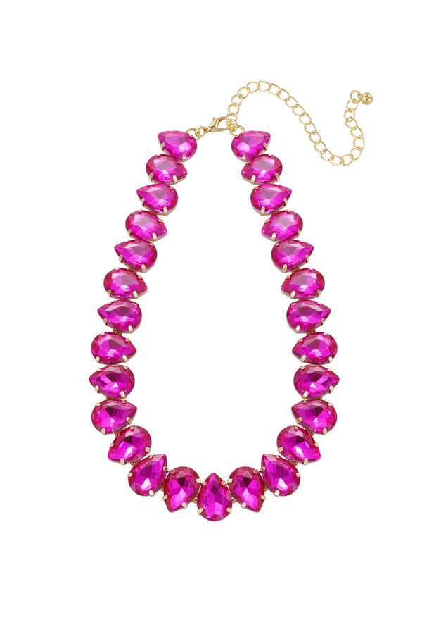Statement Guldpläterat Halsband med Stora Glaspärlor - Fuchsia